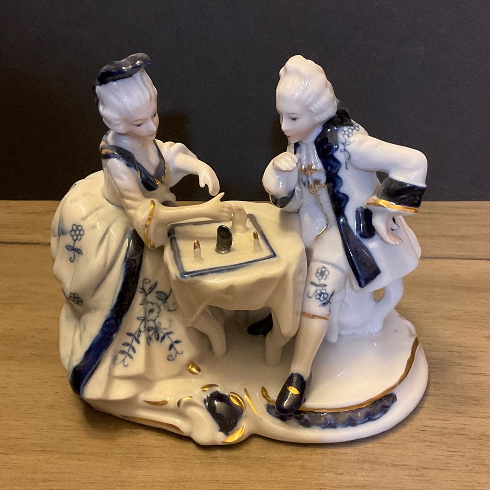 Classic Blue and White Ceramic Couple Figurine